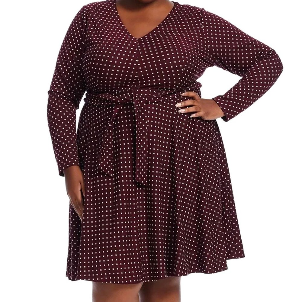Burgundy and peach polka dot (polka square?) dress Size 1X